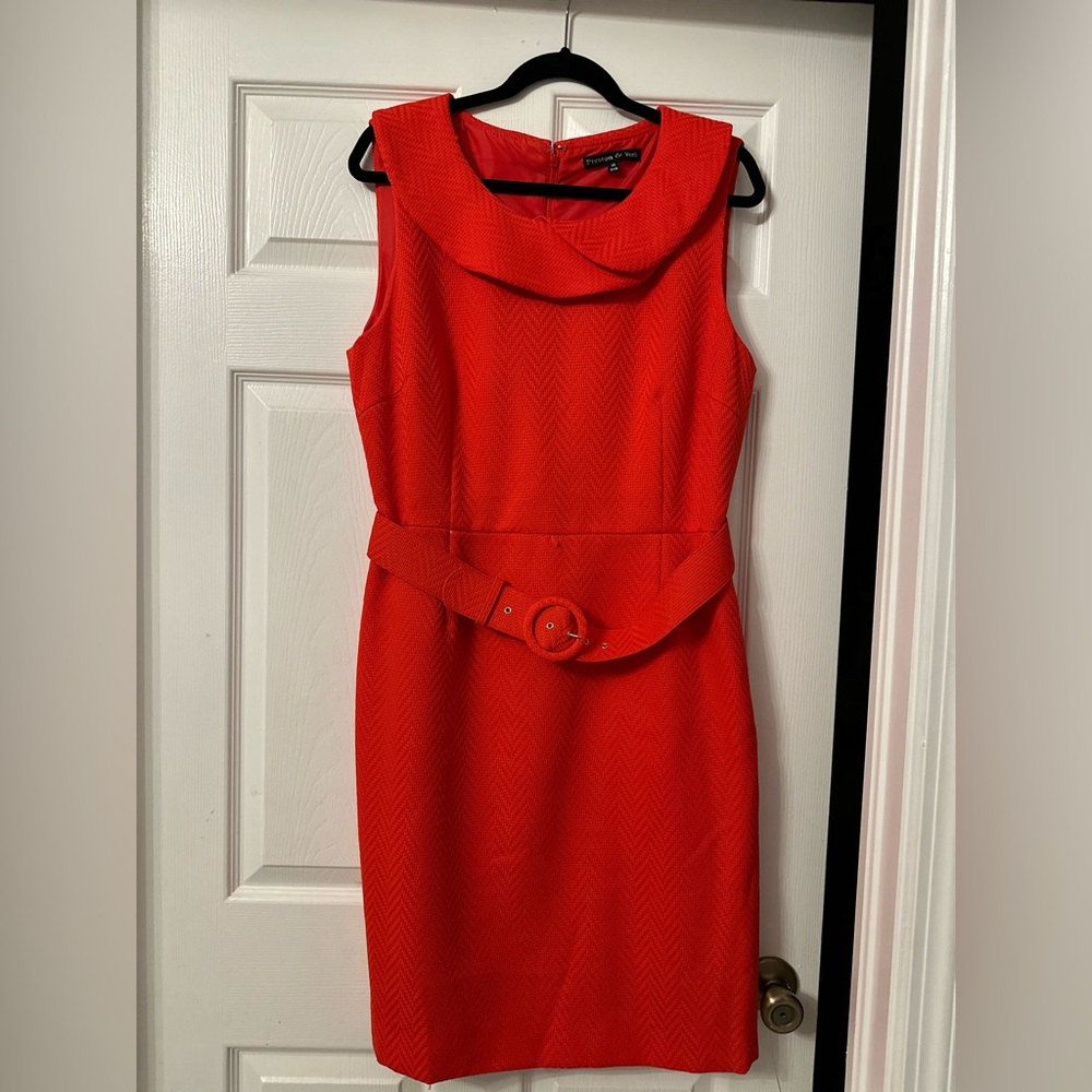 Belted round collar midi dress